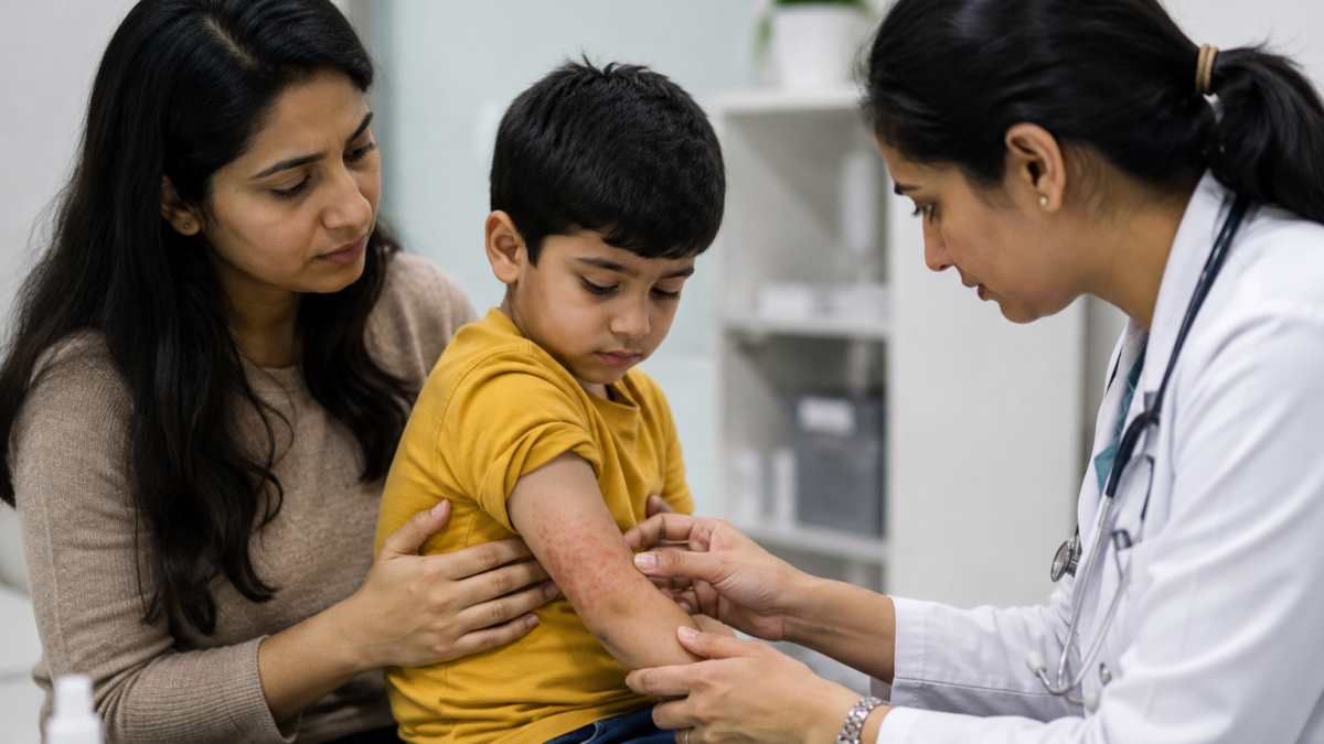 Pediatric dermatologist examining children's skin problems in Mira Road